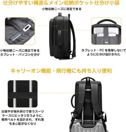 [Annymall] ビジネスリュック 15.6インチ PCリュック マチ拡張 ビジネスバッグ 軽量 4way 多機能 USB充電ポート 大容量 A4収納可 リックサック 防水 - 画像 (5)