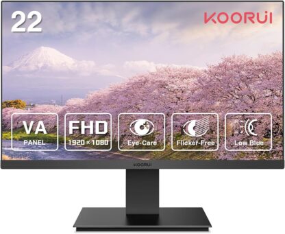 KOORUI FullHD 液晶ディスプレイ モニター VAパネル非光沢 超薄型スリムベゼルアイケア・ブルーライト軽減傾き調整HDMI＋VGAポートVESAマウント