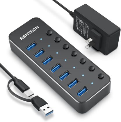 RSHTECH USBハブ 3.0 電源付き 7ポート
