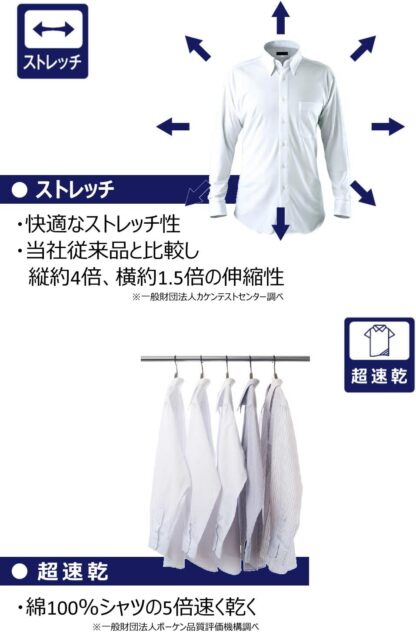 [アイシャツ] i-shirt 完全ノーアイロン ストレッチ 超速乾 スリムフィット 長袖 アイシャツ ワイシャツ メンズ ノンアイロン ホワイト レギュラーカラー 無地 - 画像 (7)